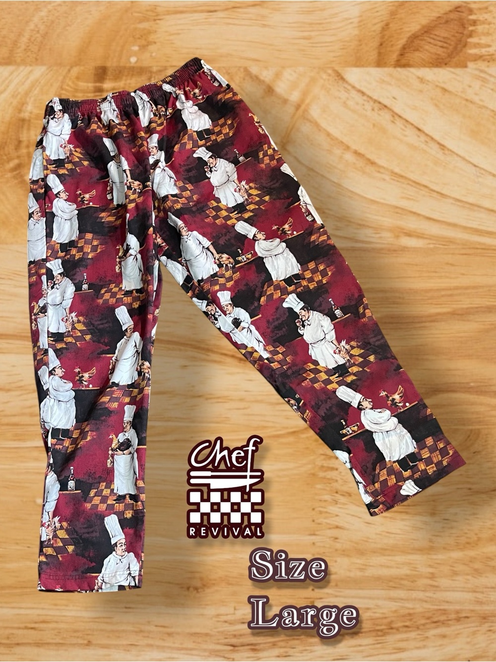 Chef Revival Print Chef Pants Chef and Chicken Print NWT Unisex Size Large 90s